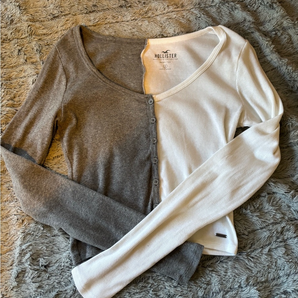 Hollister Black and White Ribbed Tee